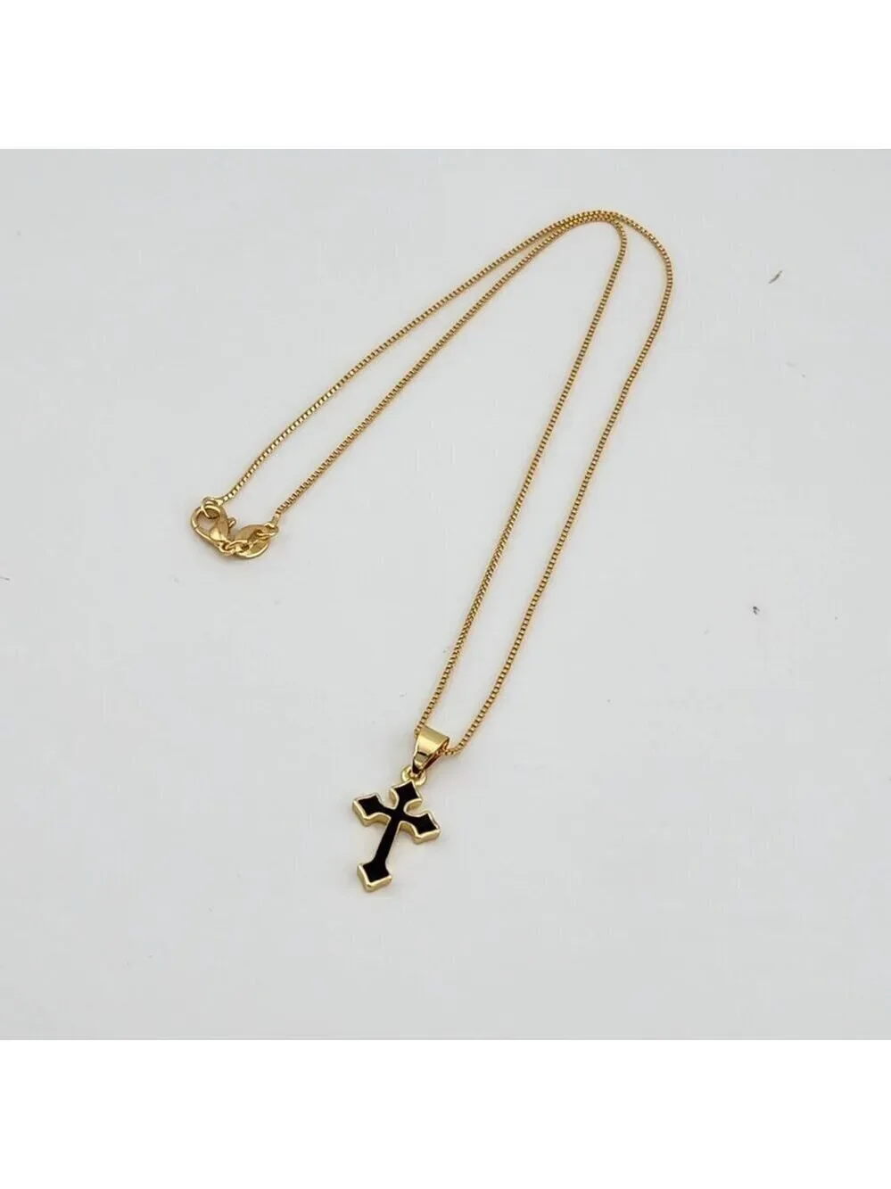Brand New Black Enamel Cross Necklace
